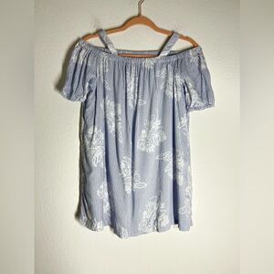 Joe Fresh Kids Bohemian Blue/White Striped Floral Dress Size M (7-8)